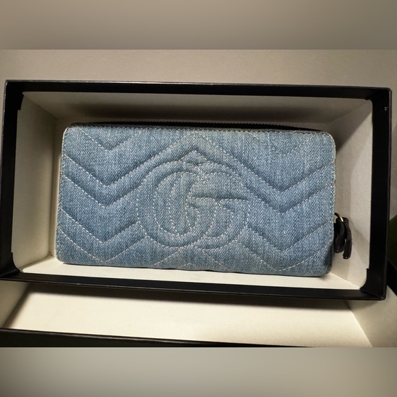 RARE Gucci GG Marmont Denim Quilted Zip Around Wallet Excellent Condition - Picture 4 of 8